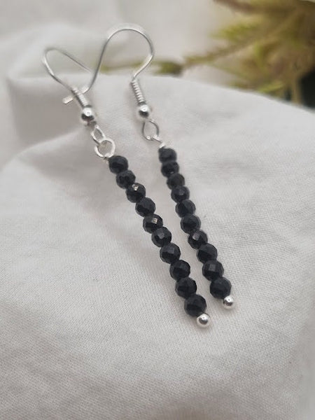 Black Onyx Tiny bead earrings Gemstone Earrings Black Onyx jewelry Black Onyx drop earrings Black Onyx Jewellery earrings long earrings gift