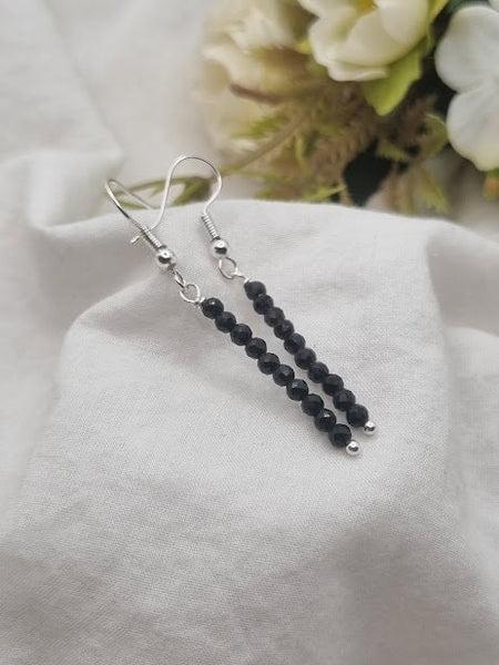 Black Onyx Tiny bead earrings Gemstone Earrings Black Onyx jewelry Black Onyx drop earrings Black Onyx Jewellery earrings long earrings gift