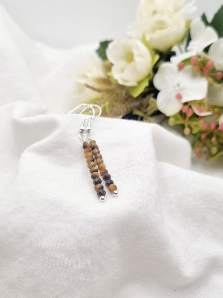 Tigers Eye Tiny bead earrings Tigers Eye Gemstone Earrings Tigers Eye jewelry Tigers Eye drop earrings Natural stone earring Tigers Eye gift