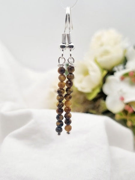 Tigers Eye Tiny bead earrings Tigers Eye Gemstone Earrings Tigers Eye jewelry Tigers Eye drop earrings Natural stone earring Tigers Eye gift