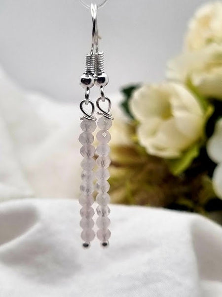 Rose Quartz Tiny bead earrings Rose Quartz Gemstone Earrings Rose Quartz jewelry Rose Quartz drop earrings Natural stone earring Rose Quartz