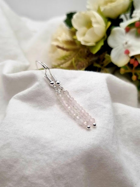 Rose Quartz Tiny bead earrings Rose Quartz Gemstone Earrings Rose Quartz jewelry Rose Quartz drop earrings Natural stone earring Rose Quartz