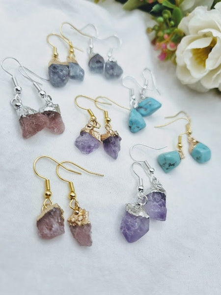 Raw dipped earrings birthstone earrings natural stone earrings healing stones gemstone earrings gem jewelry boho earrings hippie earrings