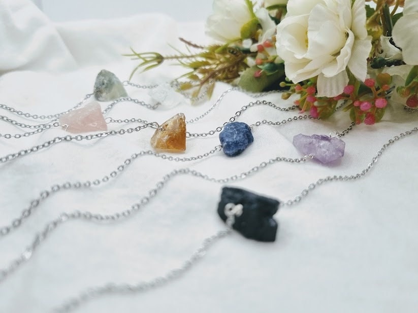 Natural Stone necklace gemstone necklace stone pendant everyday necklace layered necklace chunky stone necklace tourmaline amethyst citrine