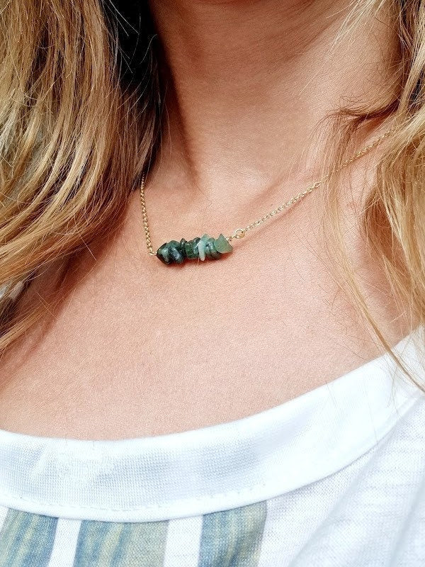 Raw emerald necklace Emerald necklace May birthstone Raw gemstone necklace Emerald jewelry Emerald Chip necklace Natural stone necklace