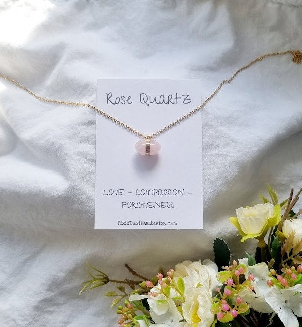 Rose Quartz Hexagonal Necklace Crystal Necklace Healing Necklace Love Crystal Necklace October birthstone jewelry rose quartz Heart chakra