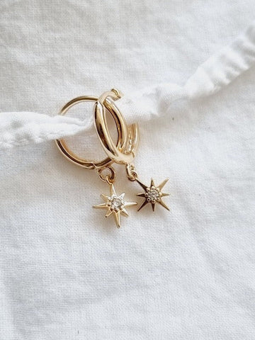 Tiny star earrings Tiny star necklace Tiny star Jewelry Tiny star set Tiny star gifts Gold Tiny star stardust earrings tiny star huggie hoop