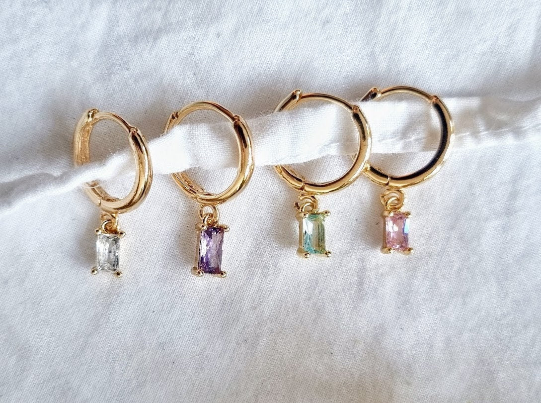 Hoop earrings Baguette earrings small hoop earrings tiny hoop earrings small earrings baguette hoops minimalist earrings huggie earrings