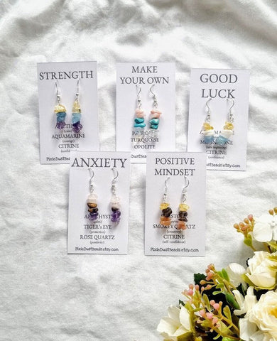 Healing Earrings Crystal earrings Gemstone Earrings Dangle Earrings Handmade earrings gemstone jewelry chip earrings beaded earrings yoga