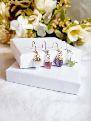 Crystal earrings raw birthstone earrings natural stone earrings healing stones gemstone earrings gem jewelry boho earrings hippie earrings