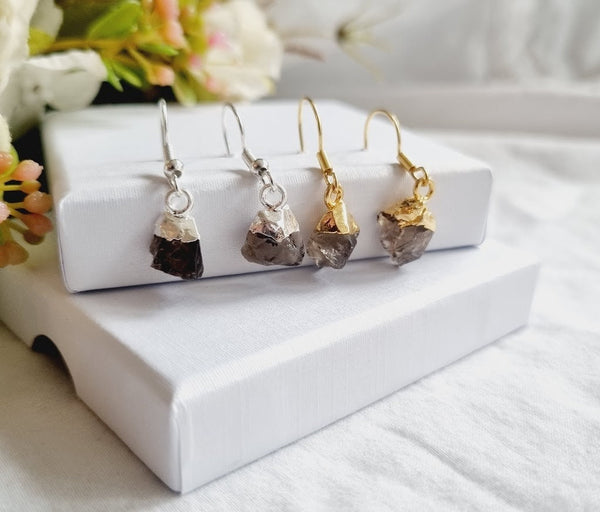 Smokey Quartz Earrings Smokey Quartz jewelry Smokey Quartz raw Smokey Quartz stone earring raw stone drop earrings gemstone jewelry Quartz