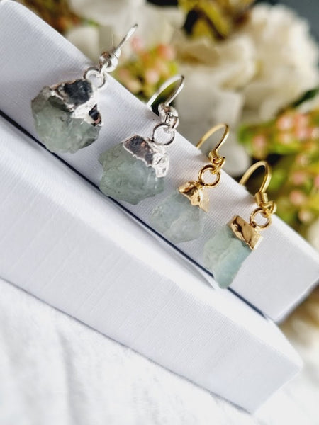 Aquamarine Raw earrings Irregular natural stone earrings Simple earrings Aquamarine earrings Aquamarine jewelry Aquamarine gift Aquamarine