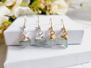 Aquamarine Raw earrings Irregular natural stone earrings Simple earrings Aquamarine earrings Aquamarine jewelry Aquamarine gift Aquamarine