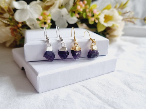 Amethyst Earrings Raw earrings Irregular natural stone earrings Gemstone Earrings dangle earrings drop earrings birthstone earrings Gift