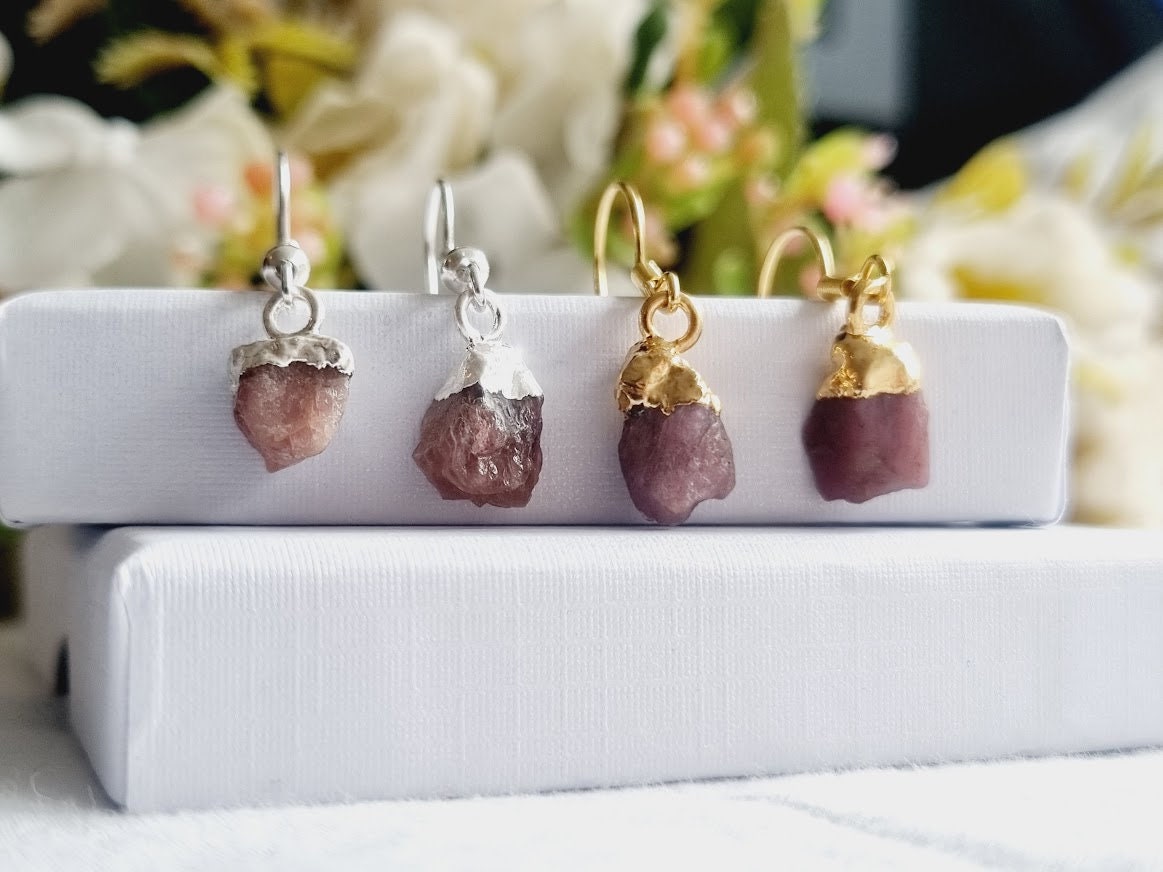 Pink Tourmaline Jewelry Pink Tourmaline Raw earrings Irregular natural stone earrings Gemstone Earrings Pink Tourmaline dangle earrings