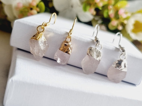 Rose Quartz Earrings Rose Quartz jewelry Rose Quartz raw Rose Quartz stone earring Rose Quartz drop earrings gemstone jewelry healing stones