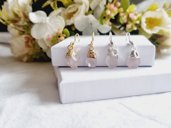 Rose Quartz Earrings Rose Quartz jewelry Rose Quartz raw Rose Quartz stone earring Rose Quartz drop earrings gemstone jewelry healing stones