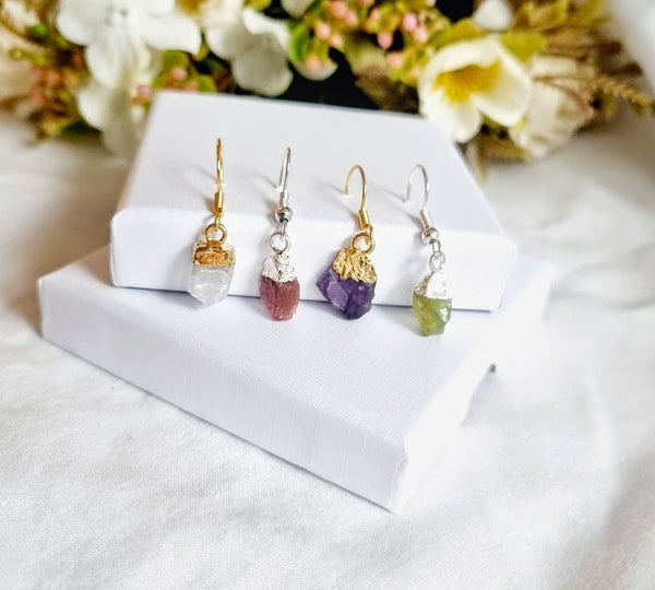 Crystal earrings raw birthstone earrings natural stone earrings healing stones gemstone earrings gem jewelry boho earrings hippie earrings