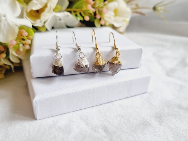 Smokey Quartz Earrings Smokey Quartz jewelry Smokey Quartz raw Smokey Quartz stone earring raw stone drop earrings gemstone jewelry Quartz