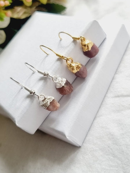 Pink Tourmaline Jewelry Pink Tourmaline Raw earrings Irregular natural stone earrings Gemstone Earrings Pink Tourmaline dangle earrings