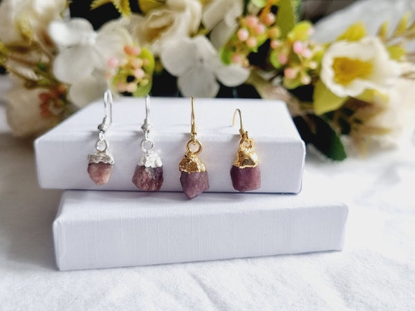 Pink Tourmaline Jewelry Pink Tourmaline Raw earrings Irregular natural stone earrings Gemstone Earrings Pink Tourmaline dangle earrings