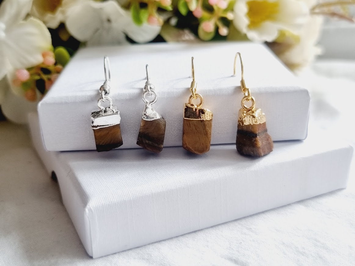 Tiger's eye Earrings Tiger's eye jewelry Tiger's eye rawTiger's eye stone earring raw Tiger's eye drop earrings gemstone jewelry healing