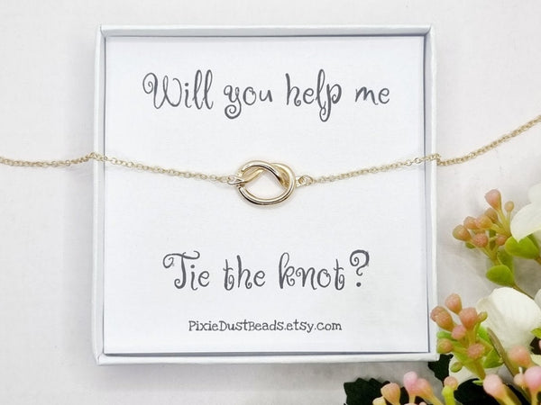 Bridesmaid proposal Bridesmaid Gift Tie the knot Bracelet Bridesmaid Bracelet Bridesmaids Bracelet Bridesmaid Gift Will you be my proposal