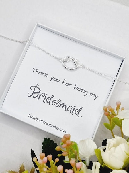 Bridesmaid Knot Necklace Bridesmaid Gift Tie the knot Necklace Bridesmaid Bridesmaid Necklace Bridesmaids Necklace Gift Thank you Bridesmaid