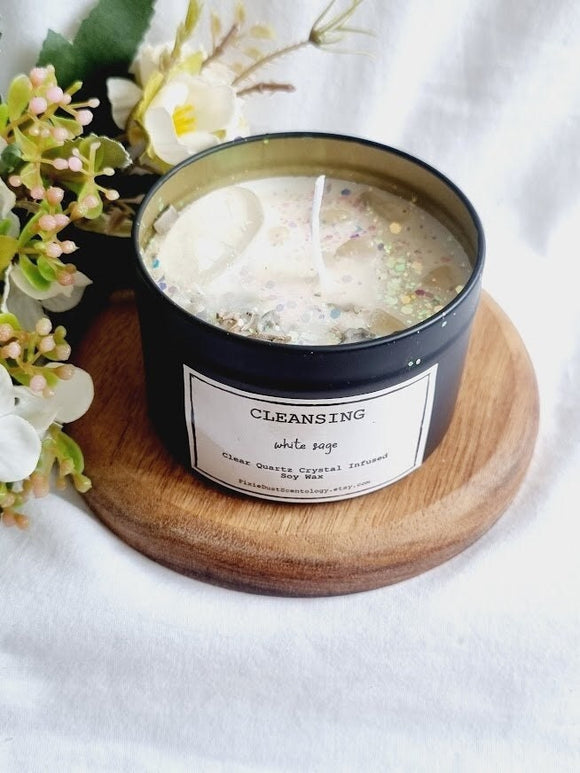 White Sage Crystal Candle Crystal Candle Ritual Candle Spiritual candle Cleanse Sage Candle Soy Candle Candle Gift